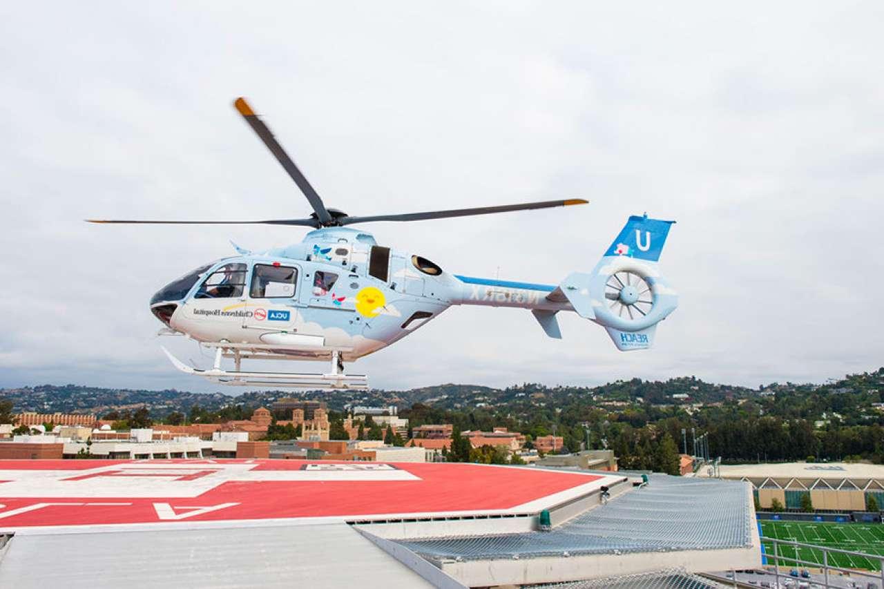 UCLA Mattel Helicopter landing on helipad